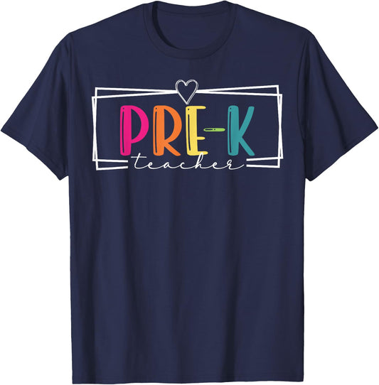Pre-K Teacher Leopard Boho Rainbow Back To School Pre-K Crew T-Shirt - T-Shirt | Navy