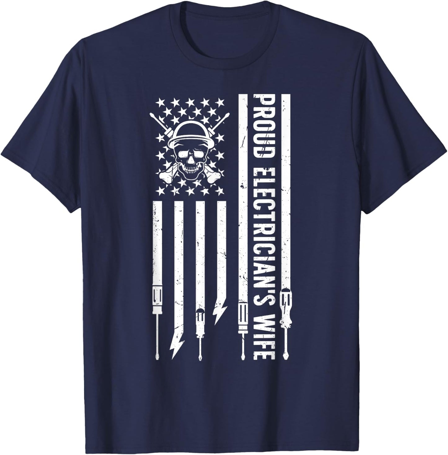 Electrician's Wife US Flag Wife Of An Electrician Wife T-Shirt - T-Shirt | Navy