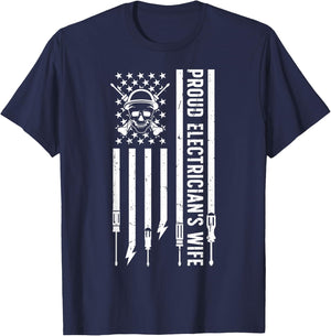 Electrician's Wife US Flag Wife Of An Electrician Wife T-Shirt - T-Shirt | Navy