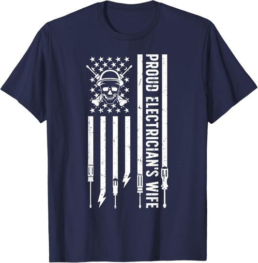 Electrician's Wife US Flag Wife Of An Electrician Wife T-Shirt - T-Shirt | Navy