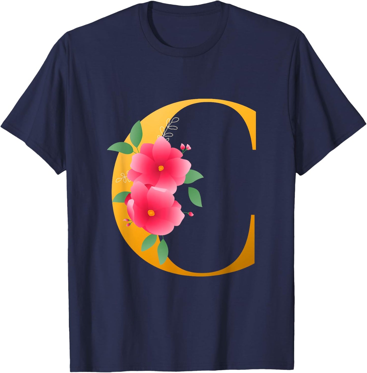 Cool Floral Alphabet Cute Initial Monogram Letter C Graphic T-Shirt - T-Shirt | Navy