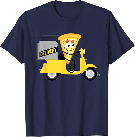 Pizza Delivery Motorcycle Shirt | Cool Pizza Lovers Gift T-Shirt - T-Shirt | Navy