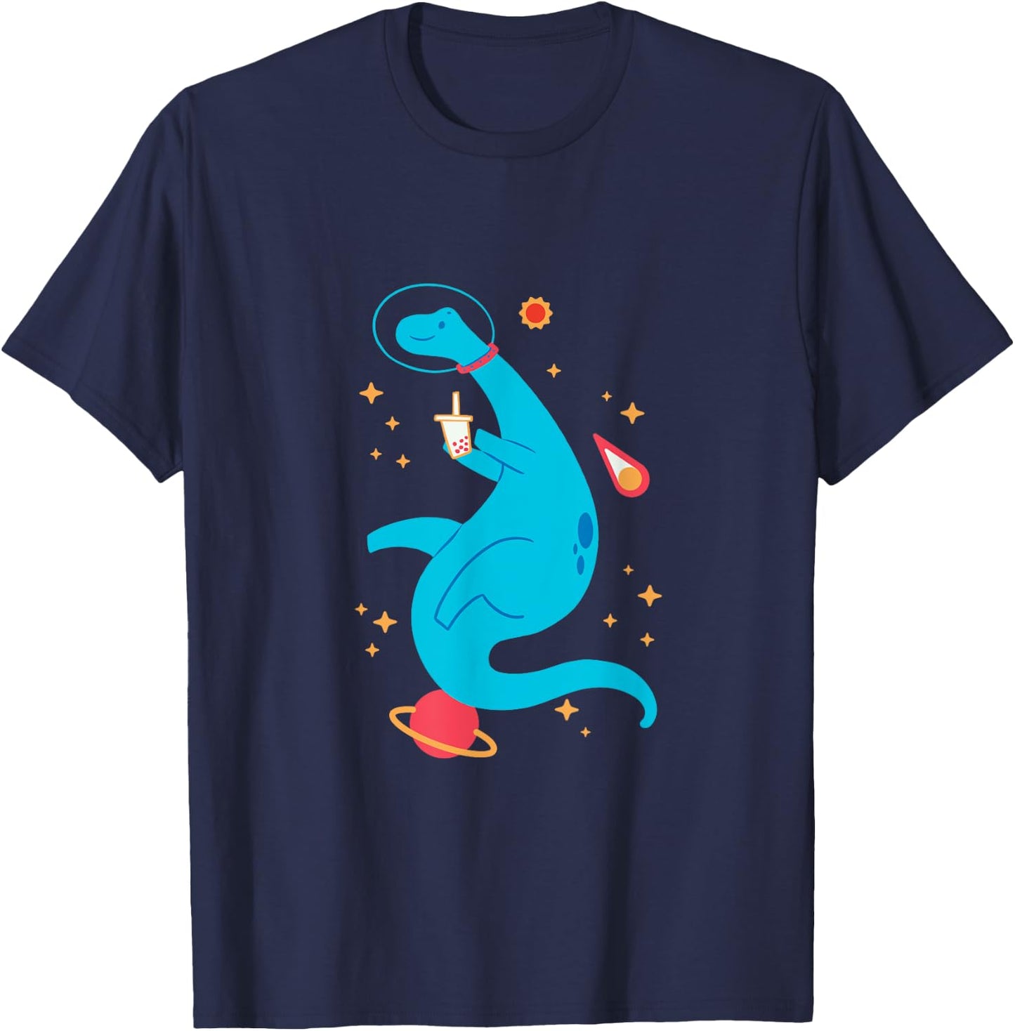 Cute Brontosaurus Astronaut Space Dinosaur T-Shirt - T-Shirt | Navy