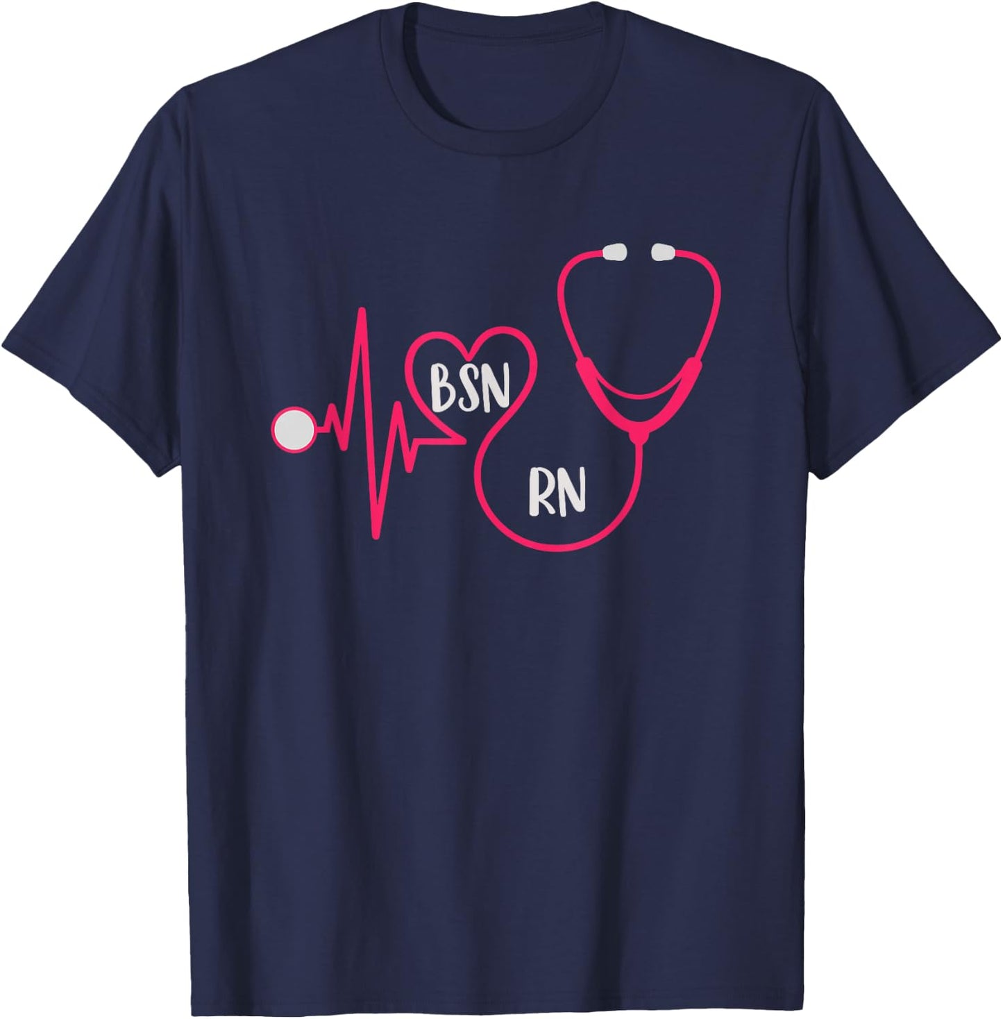 BSN RN EKG Heart Stethoscope Registered Nurse Graduation T-Shirt - T-Shirt | Navy