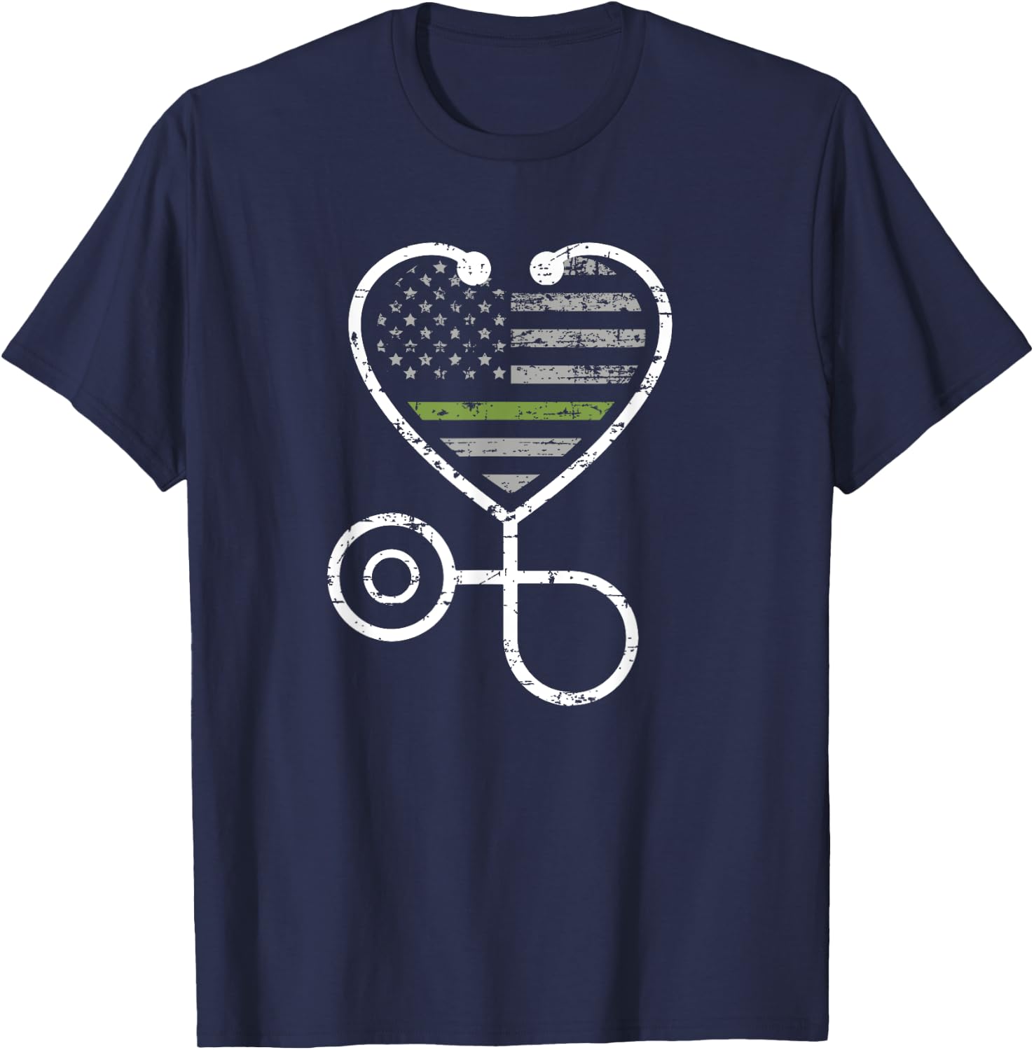 Thin Green Line Stethoscope Heart Military Nurse T-Shirt - T-Shirt | Navy