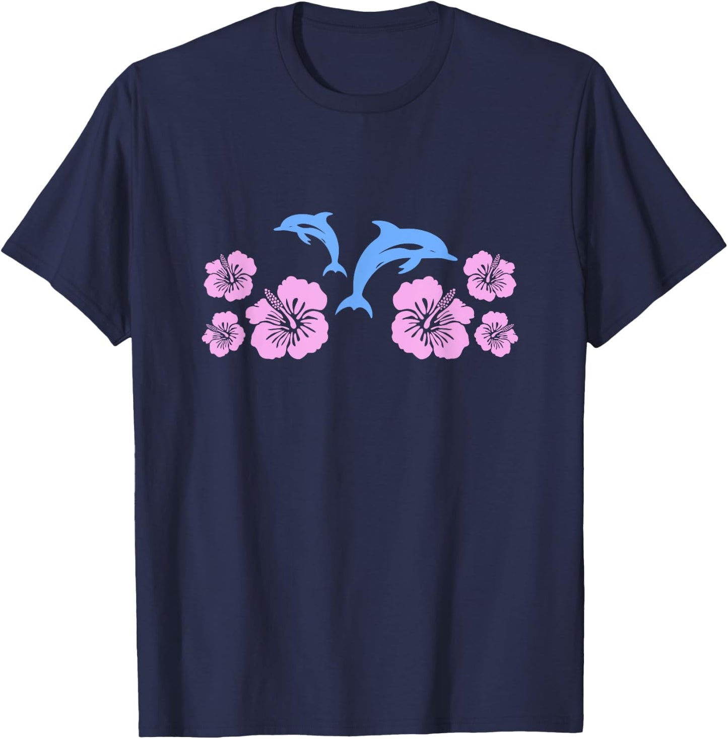 Dolphin Hibiscus Y2K Aesthetic T-Shirt - T-Shirt | Navy
