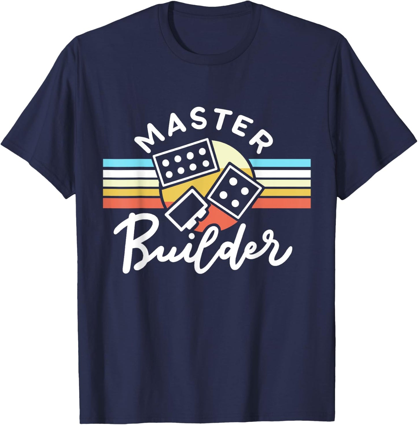 Retro Vintage Master Builder Building Blocks Men Women Kids T-Shirt - T-Shirt | Navy