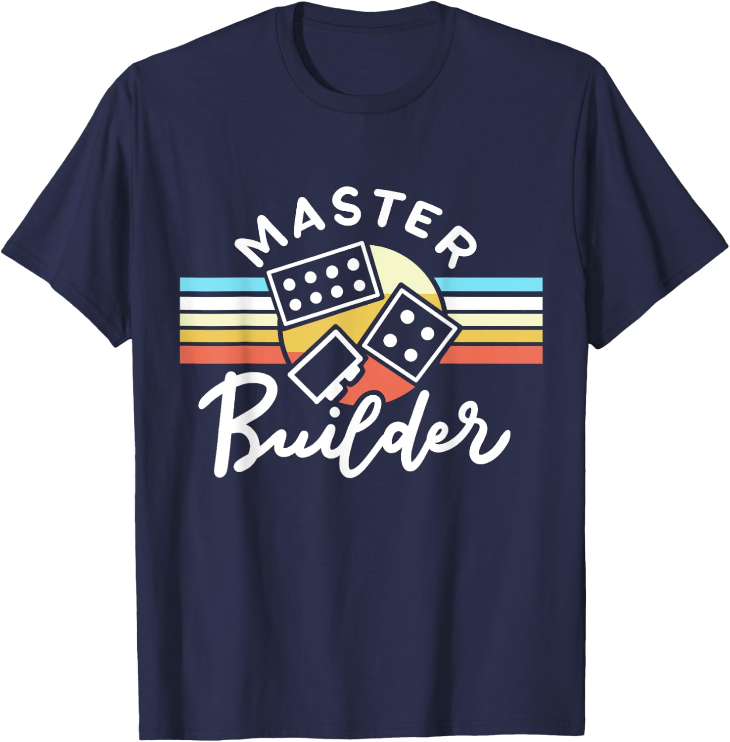 Retro Vintage Master Builder Building Blocks Men Women Kids T-Shirt - T-Shirt | Navy