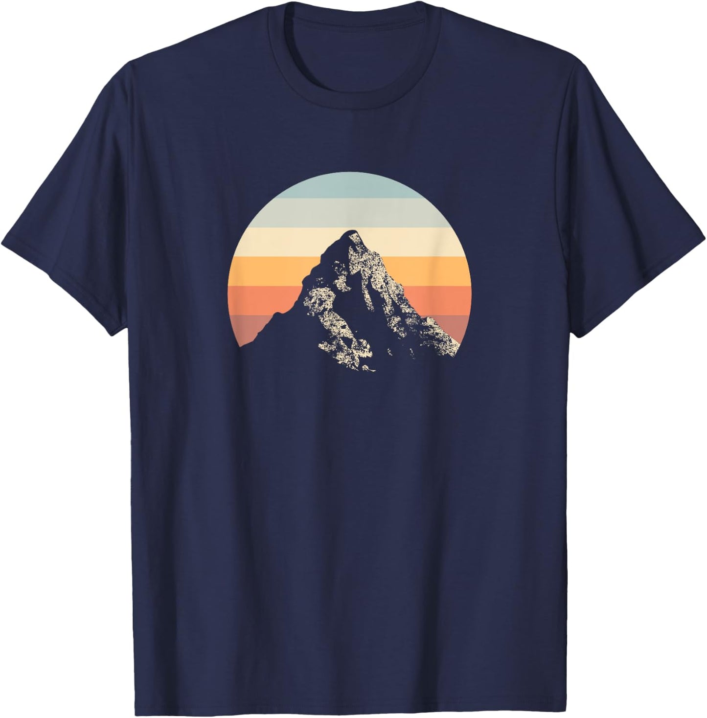 Mountain Sunset Circle Rainbow Outdoor Nature T-Shirt - T-Shirt | Navy
