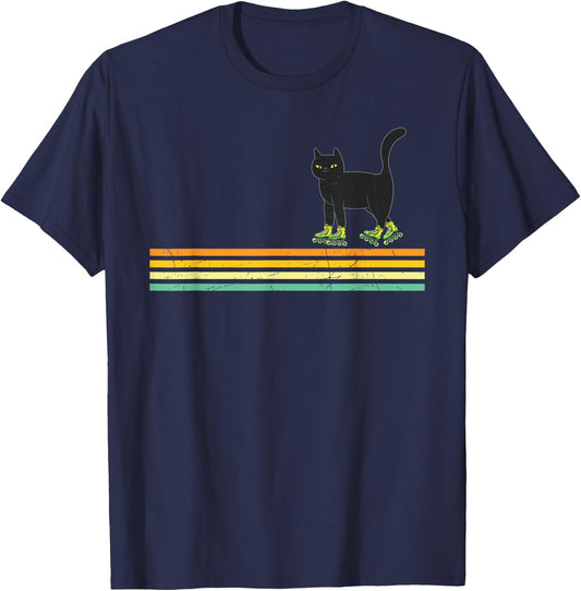 Retro Roller Skating Cats Derby Skater Girls T-Shirt - T-Shirt | Navy