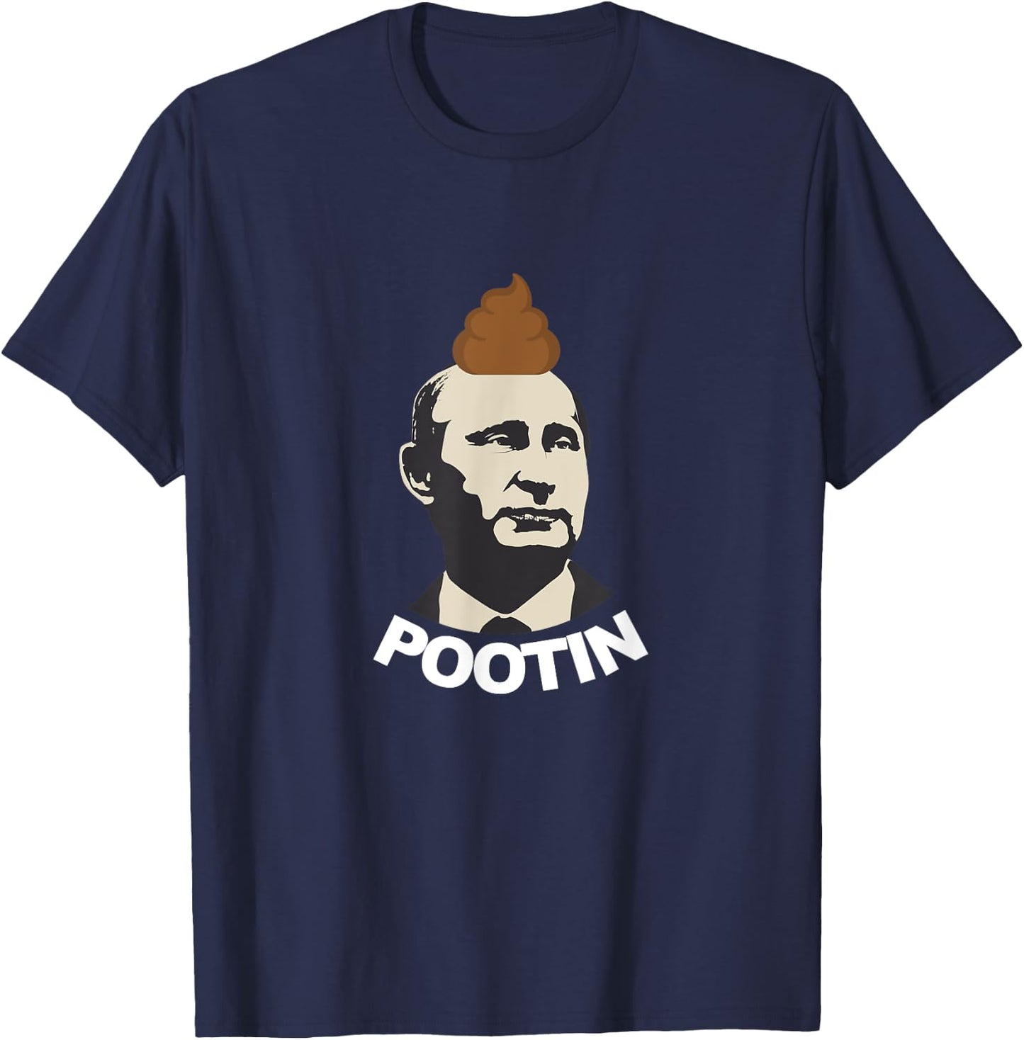 Pootin Funny Anti Vladimir Putin - Black, -Adults, Small, Short Sleeve, Classic Fit, Cotton Blend, Novelty/Casual, Fun, Exercise and Fitness, Casual T-Shirt - T-Shirt | Navy