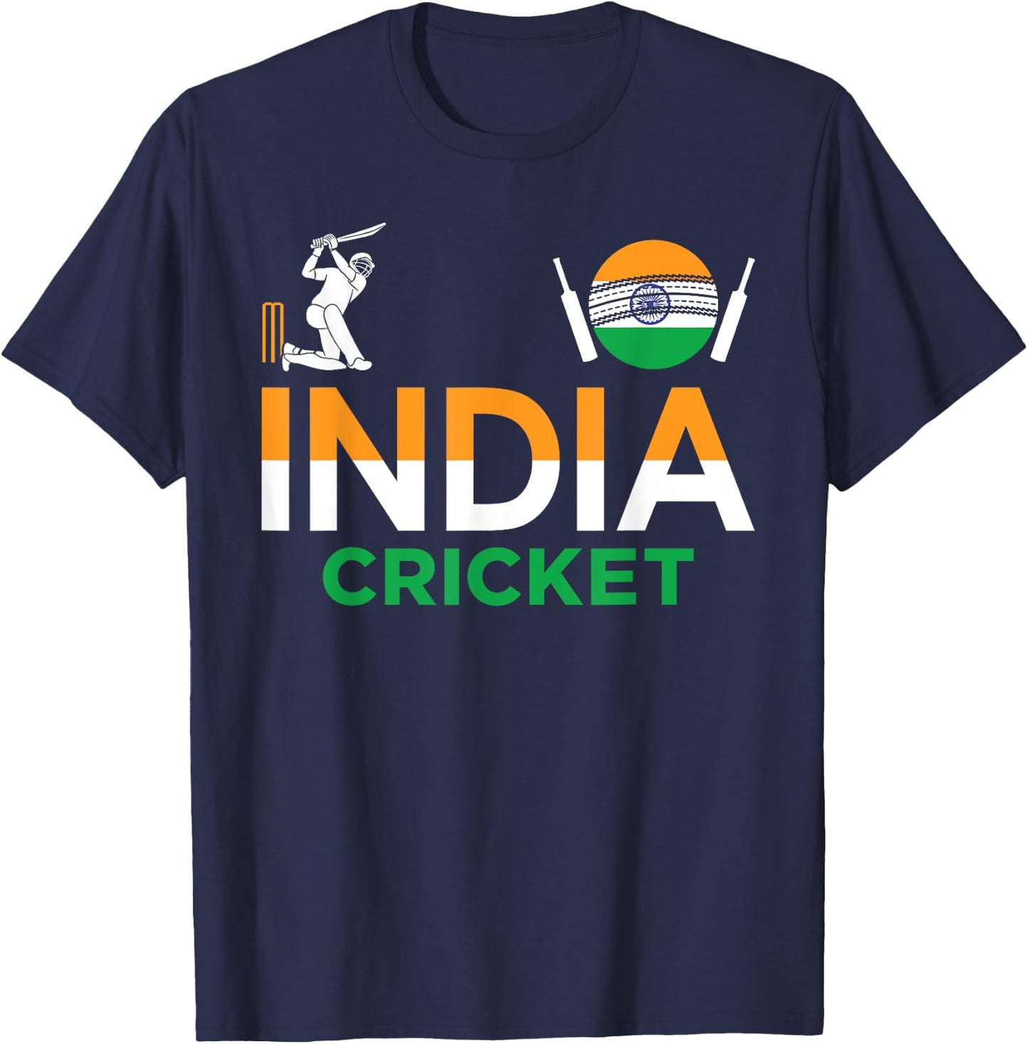 India Cricket Flag For Lovers Of Cricket Game Cricketers , Small, Black T-Shirt - T-Shirt | Navy