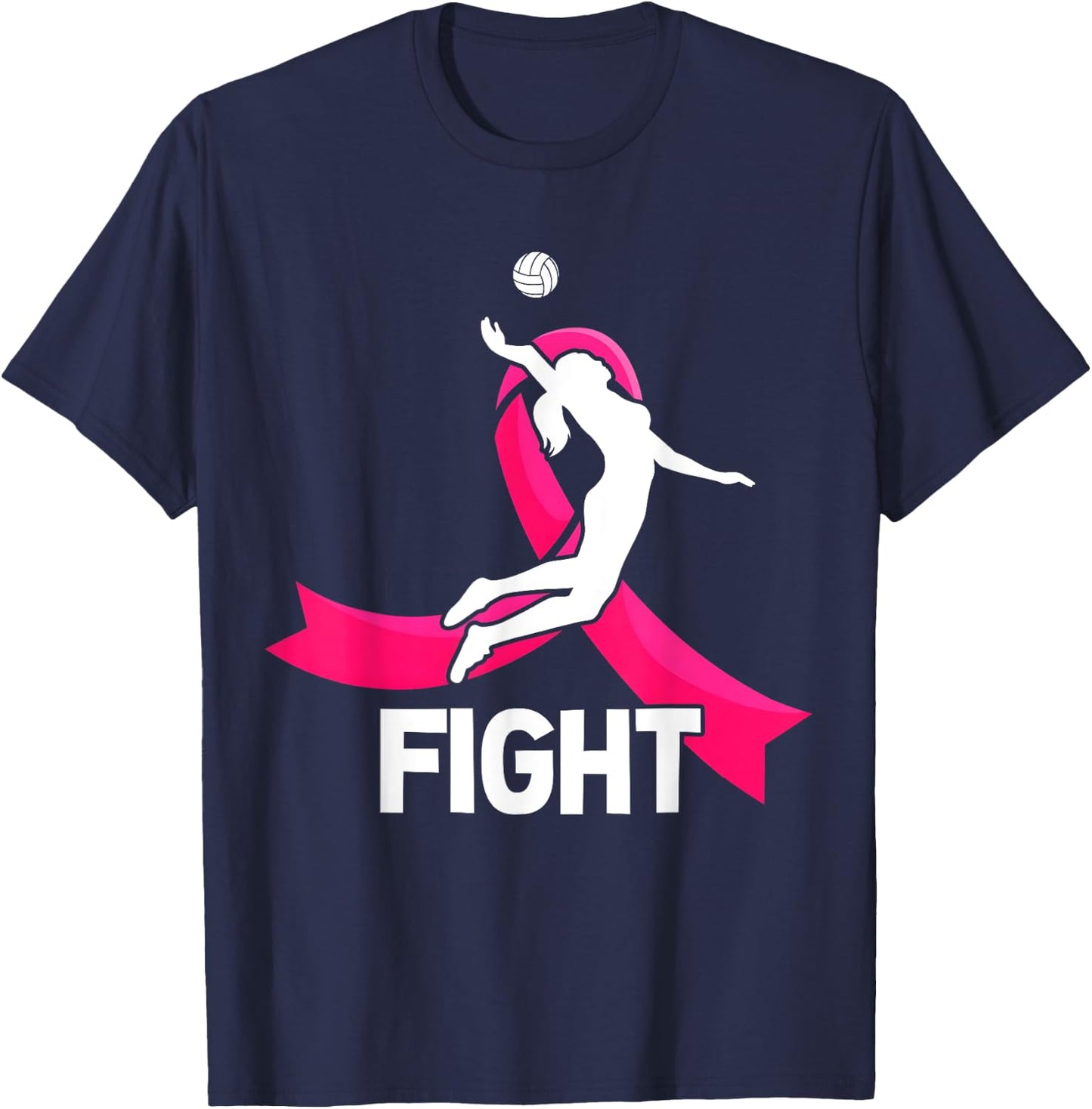 Fight Breast Cancer Volleyball Pink Ribbon Awareness Women T-Shirt - T-Shirt | Navy