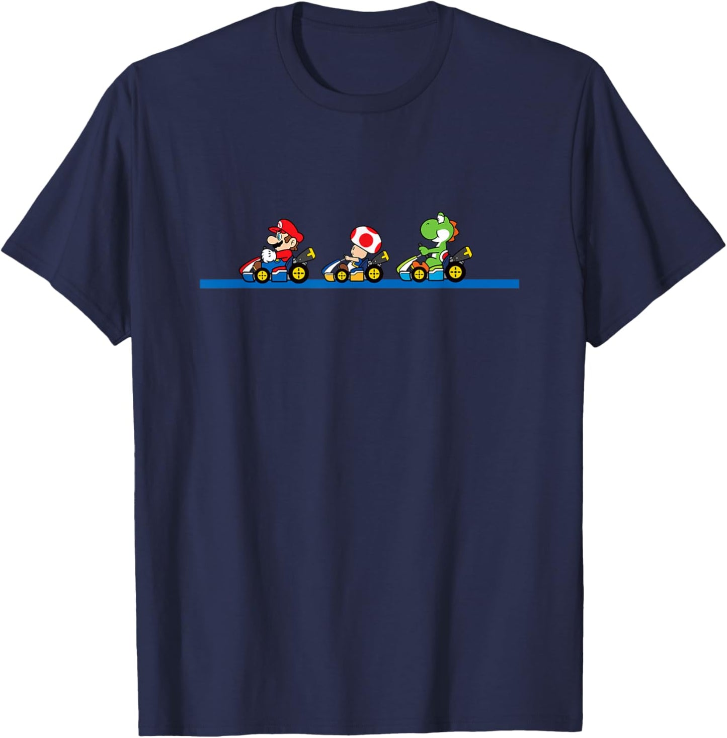 Mario Kart Yoshi Toad & Mario Vintage Race Line Up T-Shirt - T-Shirt | Navy