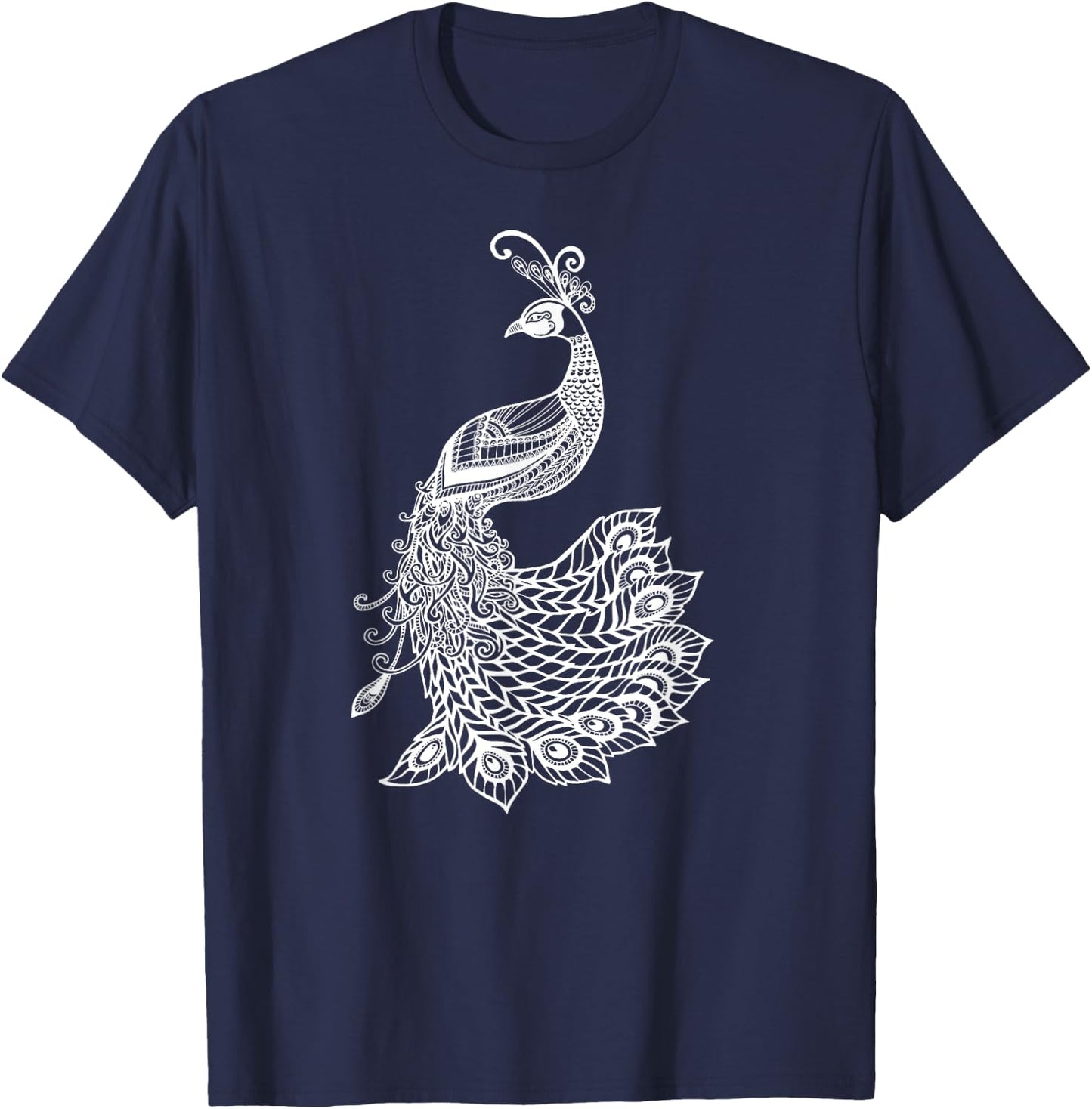 & Girls Beautiful Mandala Art Bird Peacock Lover T-Shirt - T-Shirt | Navy