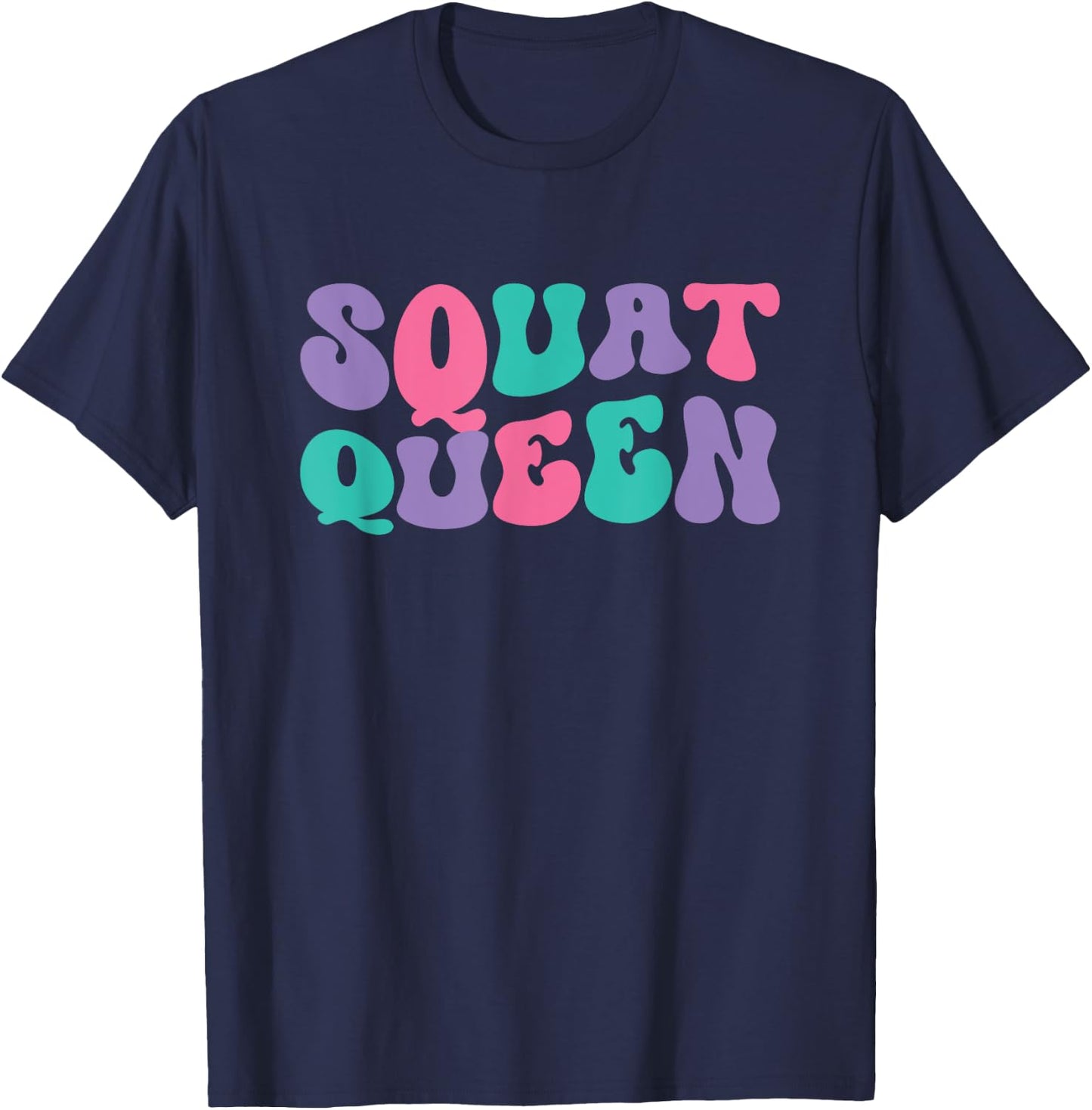 Squat Queen Weightlifting Retro Vintage Wavy Groovy T-Shirt - T-Shirt | Navy