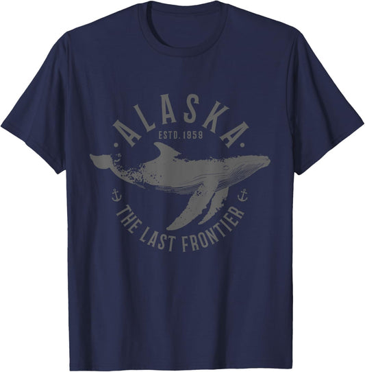Alaska The Last Frontier Whale Ocean Nautical Souvenir T-Shirt - T-Shirt | Navy