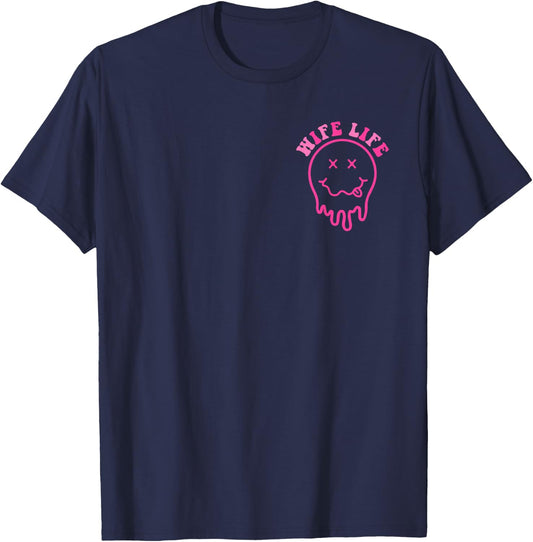 Funny On My Husband's Last Nerve Groovy Wife 2 Sides T-Shirt - T-Shirt | Navy