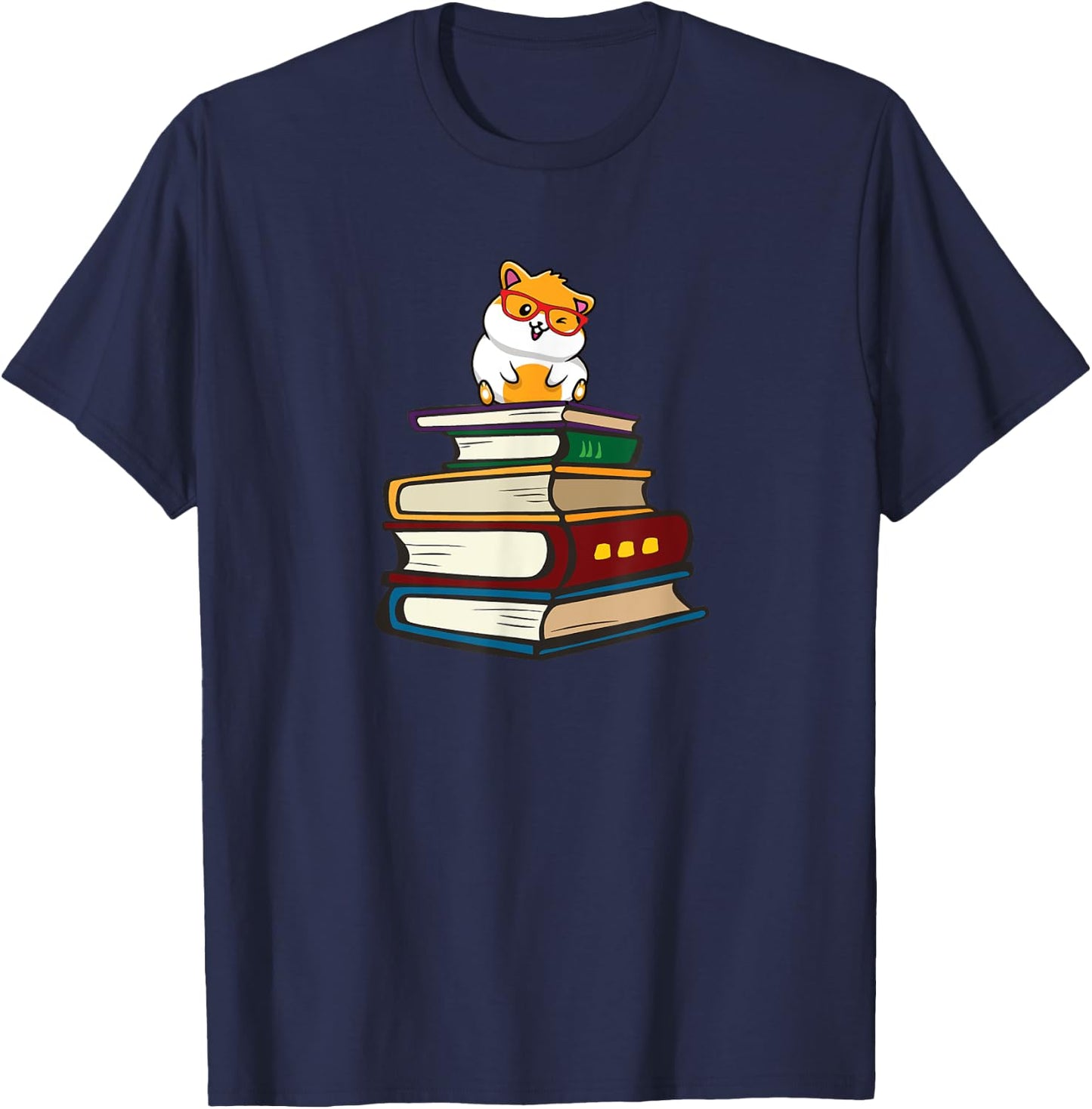 Cute Funny Hipster Glasses Read Books Hamster Lover T-Shirt - T-Shirt | Navy
