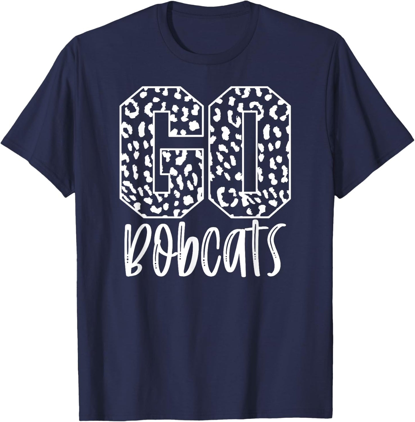 Bobcats Team Mascot School Spirit Game Night Leopard Print T-Shirt - T-Shirt | Navy