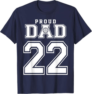 Custom Proud Volleyball Dad Number 22 Personalized T-Shirt - T-Shirt | Navy
