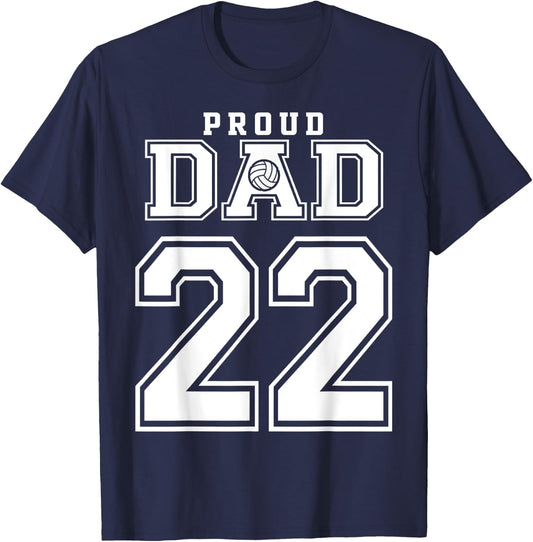 Custom Proud Volleyball Dad Number 22 Personalized T-Shirt - T-Shirt | Navy