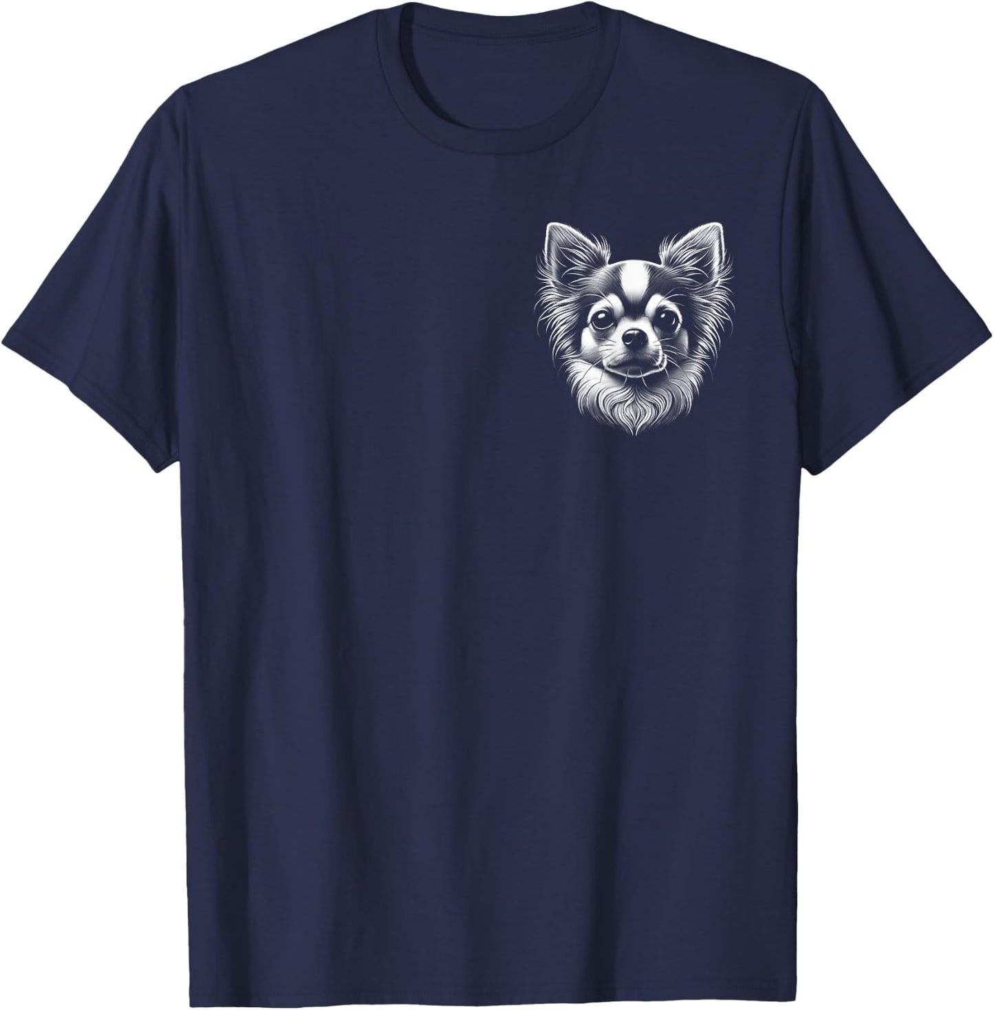 Cute Chihuahua Elegant Black and White Portrait on Chest T-Shirt - T-Shirt | Navy