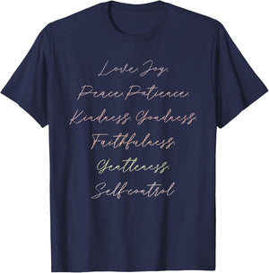 Love, Joy, Peace, Patience, Kindness, Gondness Design T-Shirt - T-Shirt | Navy