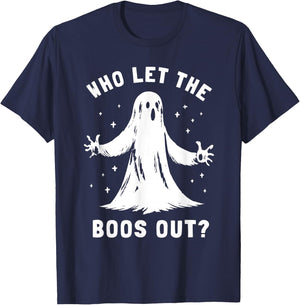 Funny Halloween Ghost Who Let The Boos Out Cute Pun Graphic T-Shirt - T-Shirt | Navy