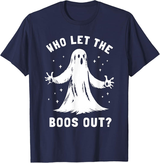 Funny Halloween Ghost Who Let The Boos Out Cute Pun Graphic T-Shirt - T-Shirt | Navy
