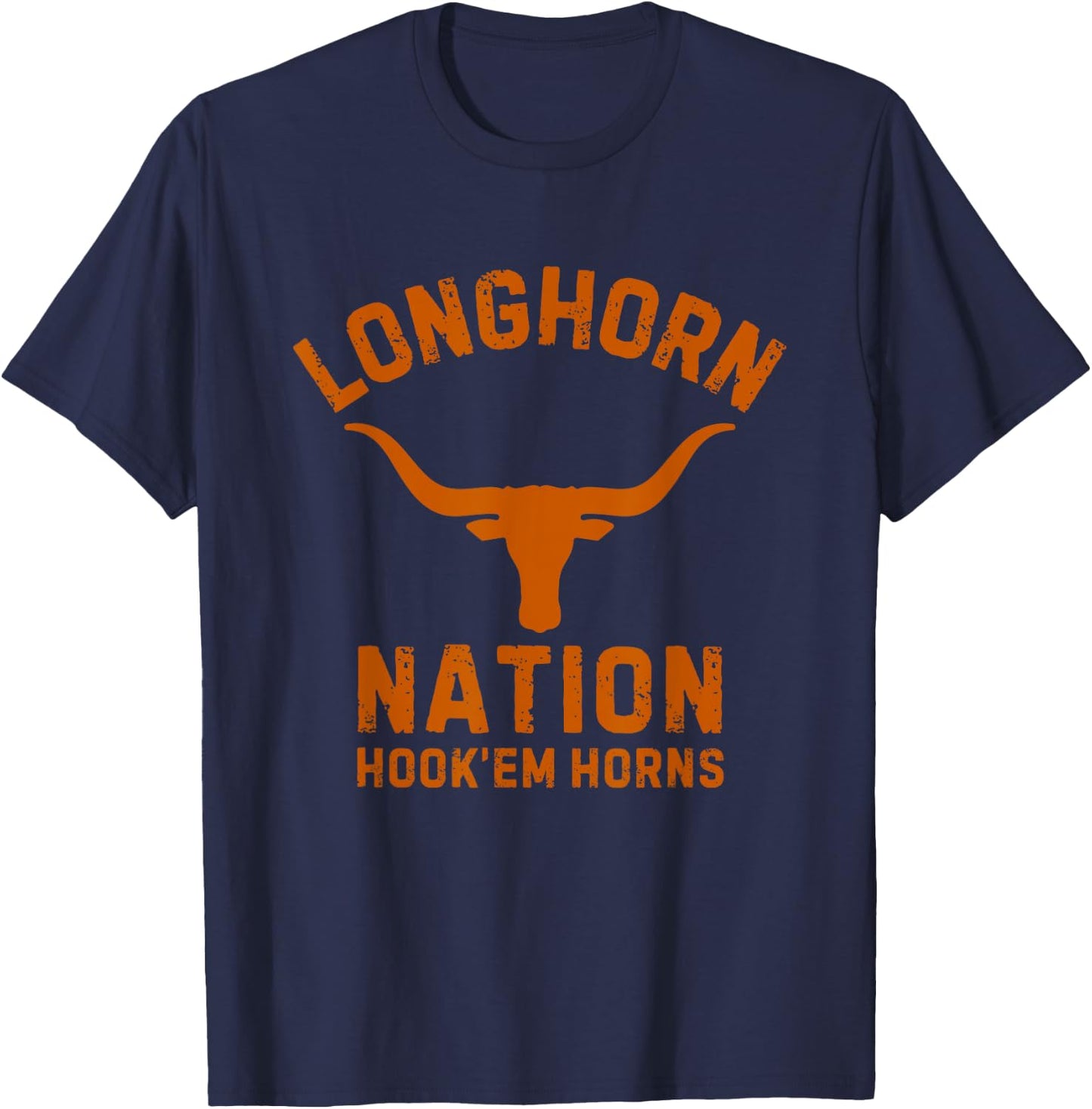 Longhorn Nation Hook'em Horns Orange distressed text T-Shirt - T-Shirt | Navy