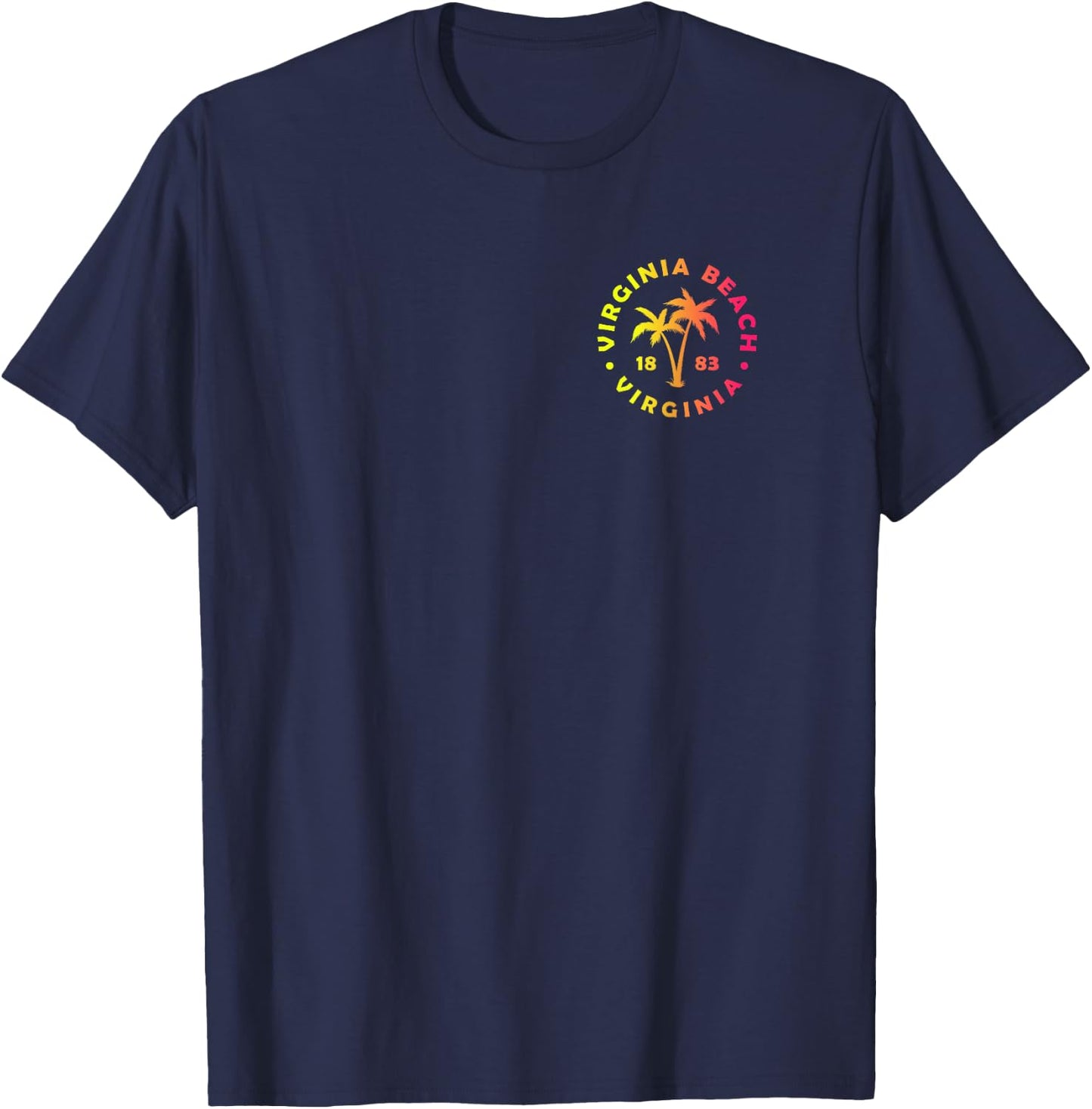 2-Sided Virginia Beach Virginia Colorful Palm Tree Souvenir T-Shirt - T-Shirt | Navy