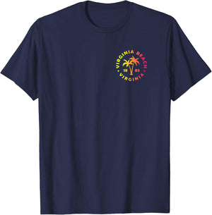 2-Sided Virginia Beach Virginia Colorful Palm Tree Souvenir T-Shirt - T-Shirt | Navy