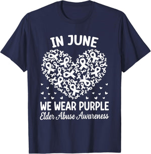 In June We Wear Purple Ribbon Elder Abuse Awareness T-Shirt - T-Shirt | Navy