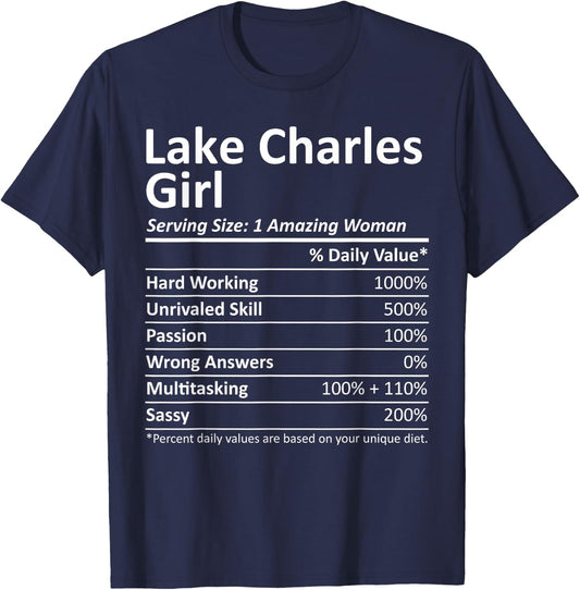 LAKE CHARLES GIRL LA LOUISIANA Funny City Home Roots Gift T-Shirt - T-Shirt | Navy