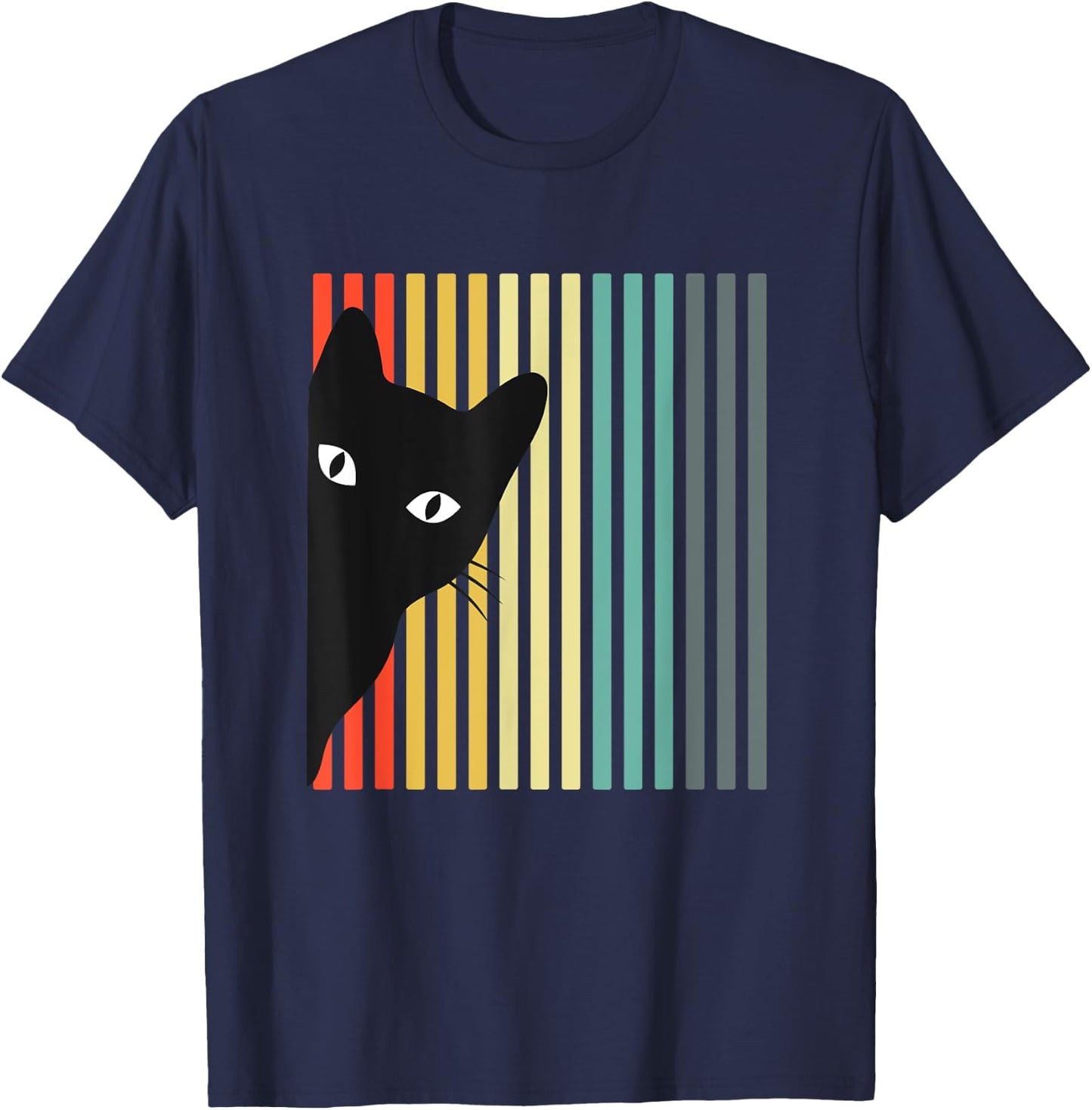 Black Cat Retro Color Cat Lover Design Cat Owner T-Shirt - T-Shirt | Navy