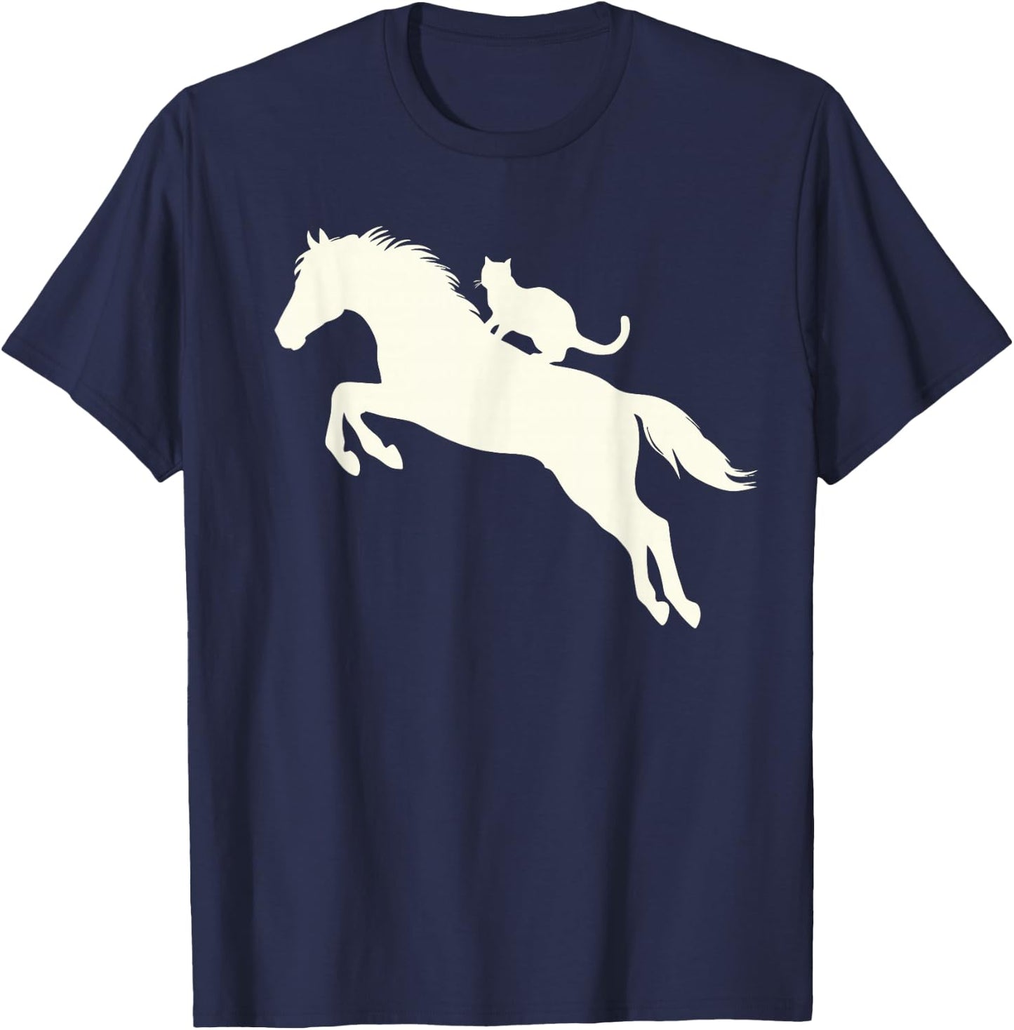 Horseback Riding Cat Silhouette for Animal Lovers Funny Cat T-Shirt - T-Shirt | Navy