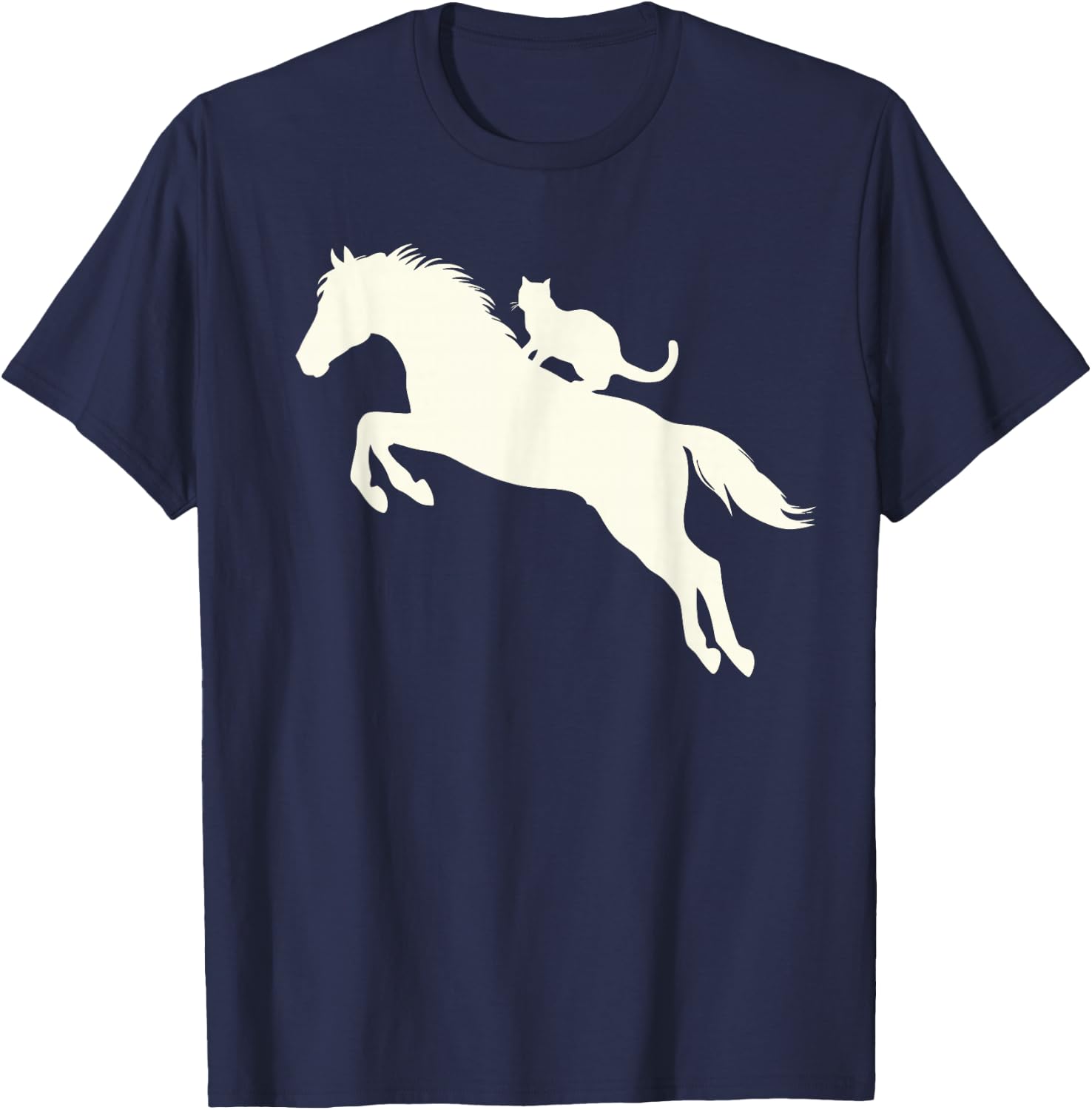 Horseback Riding Cat Silhouette for Animal Lovers Funny Cat T-Shirt - T-Shirt | Navy