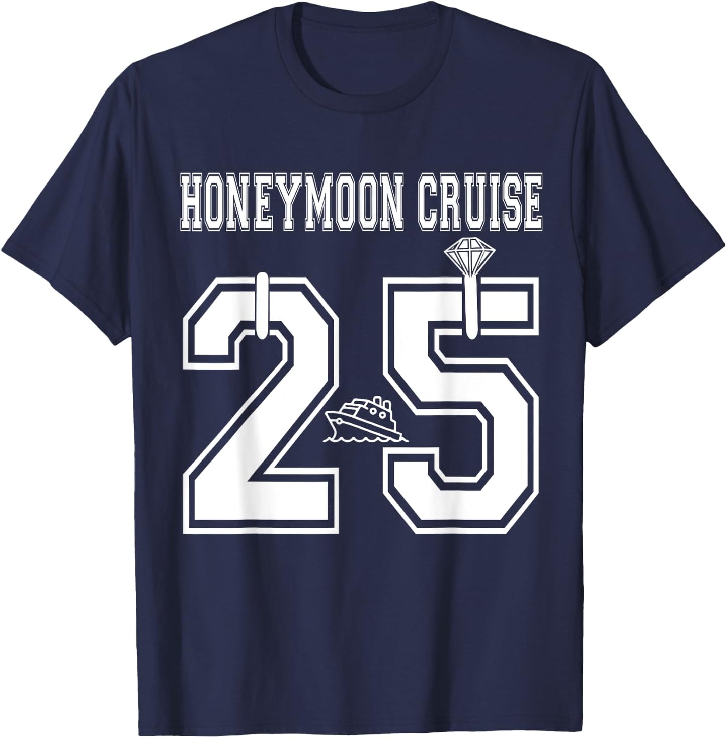 2025 Just Married Honeymoon Cruise Newlyweds Wife Husband T-Shirt - T-Shirt | Navy