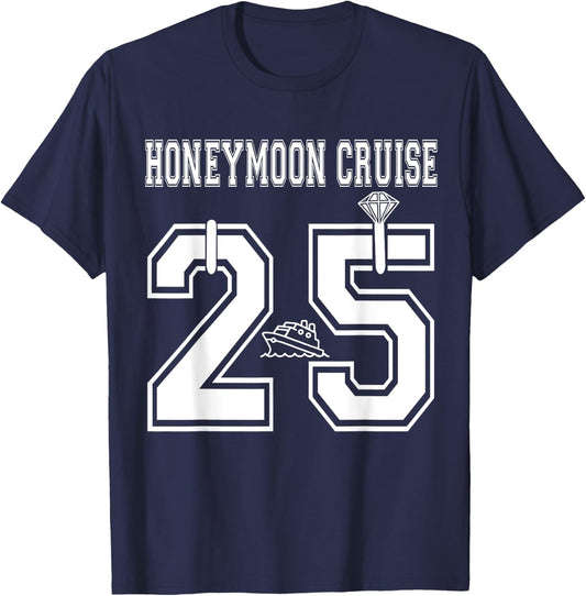 2025 Just Married Honeymoon Cruise Newlyweds Wife Husband T-Shirt - T-Shirt | Navy