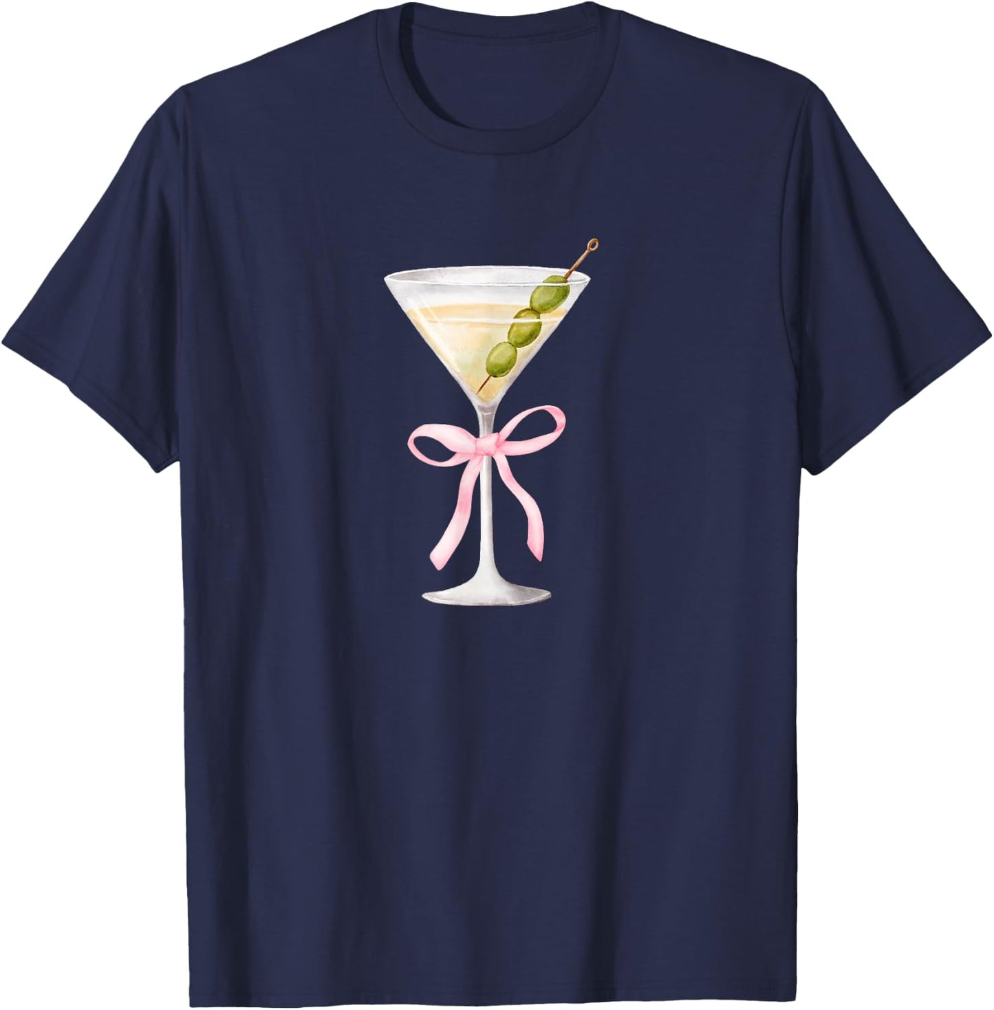 Coquette Pink Bow Martini Time Drinking Vintage T-Shirt - T-Shirt | Navy