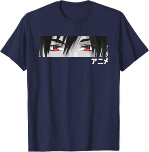 Anime in Japanese Characters Kawaii Eyes Face T-Shirt - T-Shirt | Navy