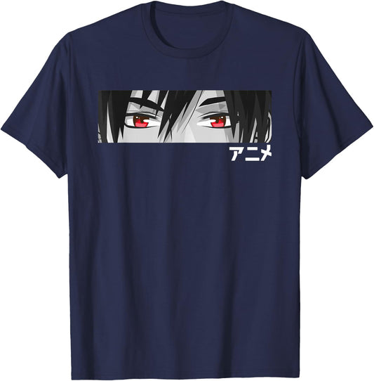 Anime in Japanese Characters Kawaii Eyes Face T-Shirt - T-Shirt | Navy
