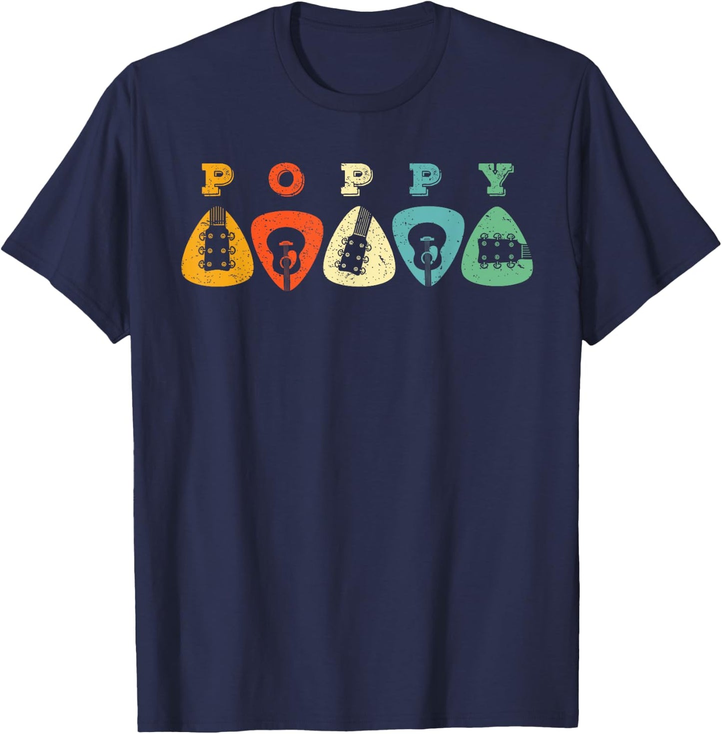 Poppy Guitar Pick Gift Grandpa Guitarist Retro Guitar Player T-Shirt - T-Shirt | Navy