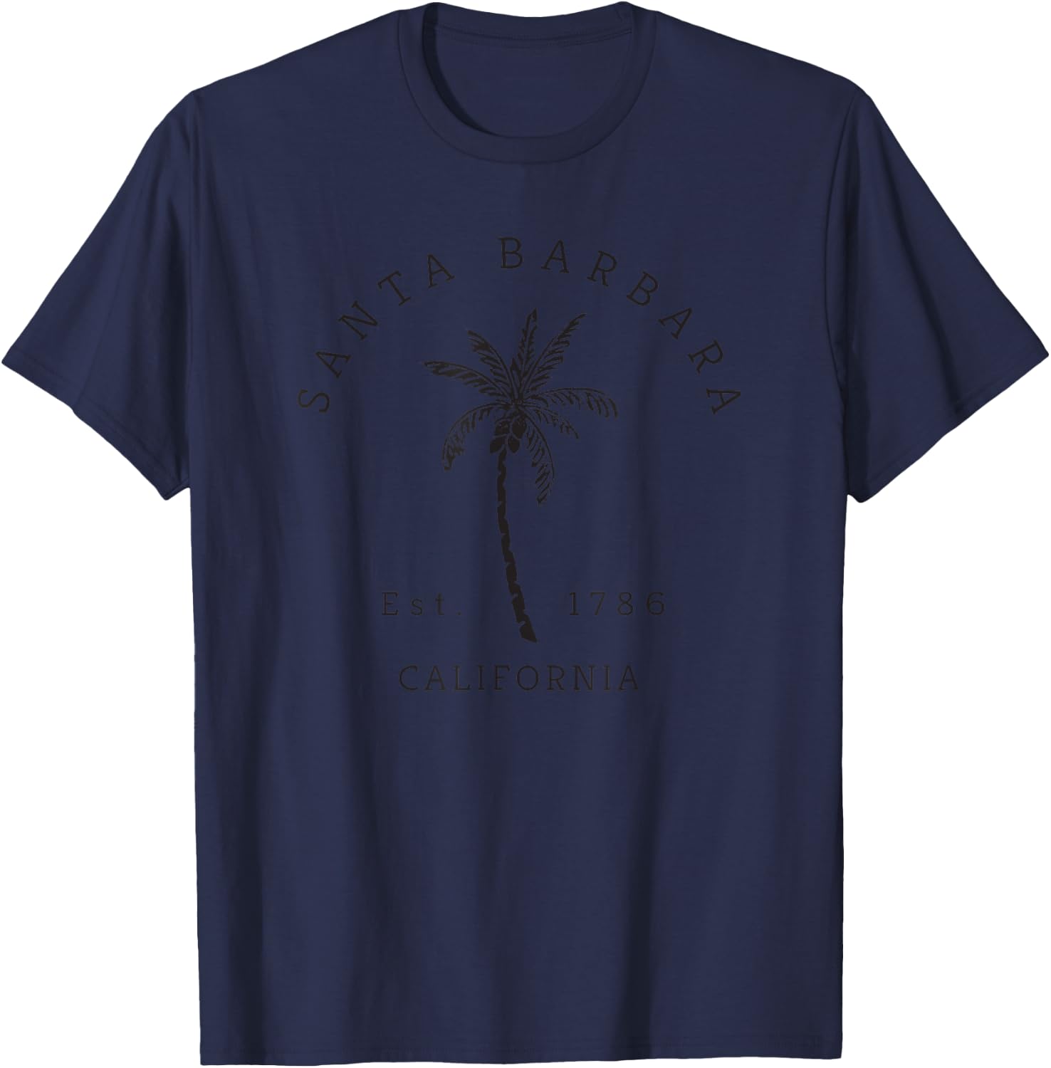 Retro Cool Santa Barbara California Palm Tree Novelty T-Shirt - T-Shirt | Navy