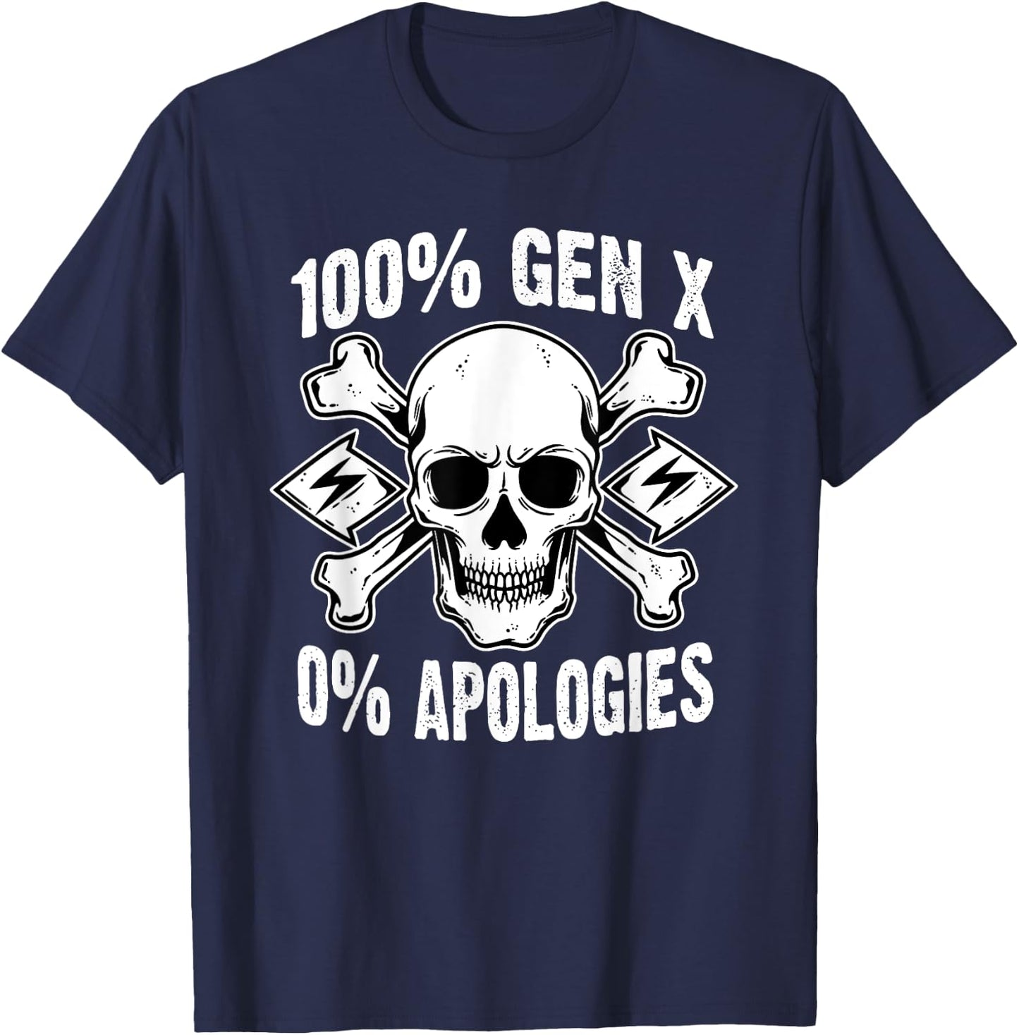 100% Gen X No Apologies Skull Birth Year Retro Generation X T-Shirt - T-Shirt | Navy
