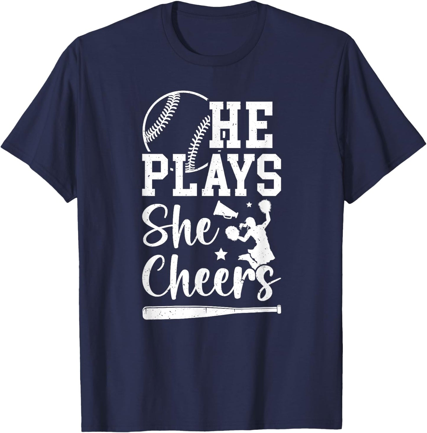 He Plays She Cheers Baseball And Cheer Mom T-Shirt - T-Shirt | Navy