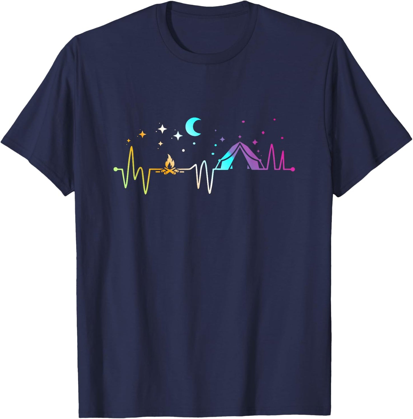 Retro Camping Heartbeat Nature Camper Hiking Hiker Outdoor T-Shirt - T-Shirt | Navy
