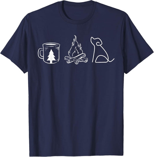 Dog Camping Coffee Campfire Puppy Adventure Forest Outdoor T-Shirt - T-Shirt | Navy