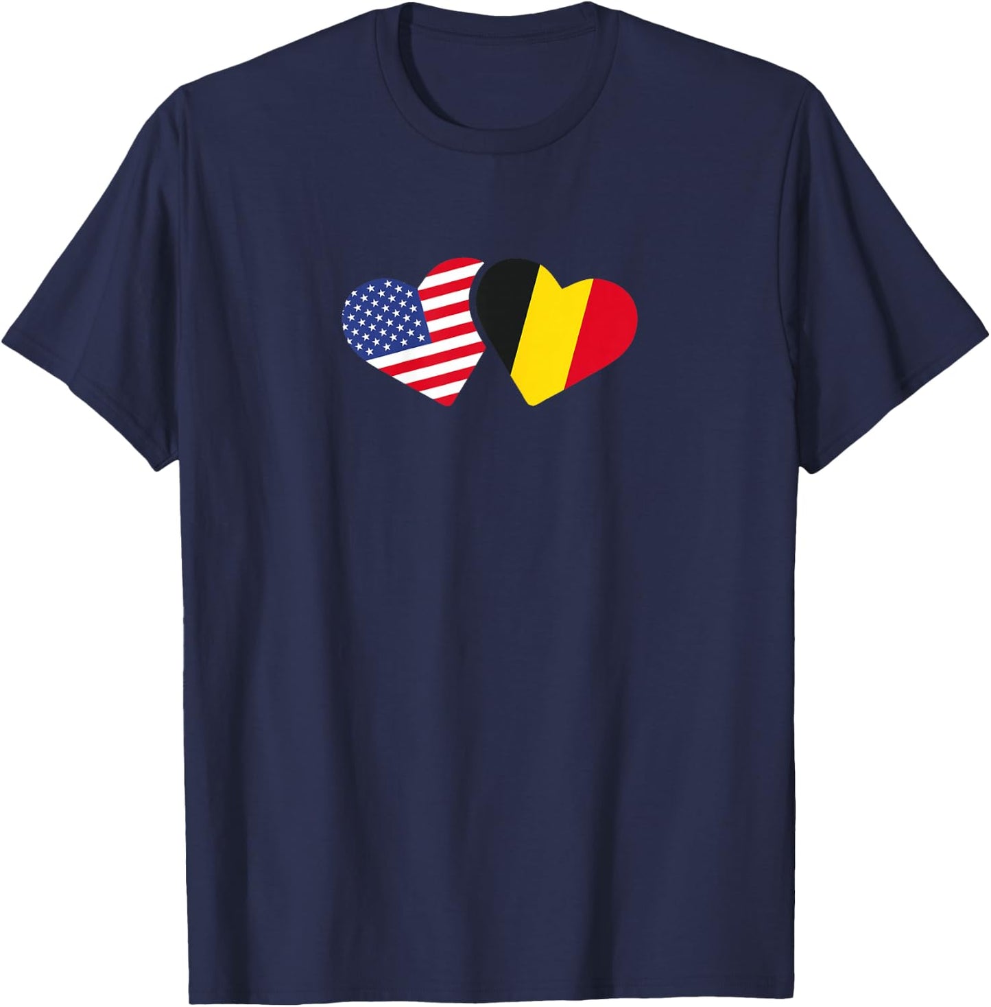Belgium USA Flag T Shirt Heart Belgian Americans Love Cute T-Shirt - T-Shirt | Navy